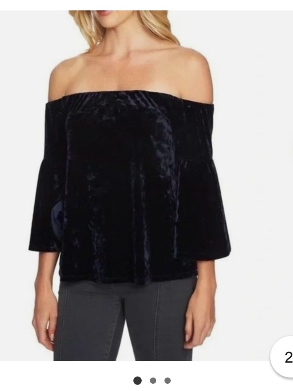 Velvet Off-Shoulder Bell-Sleeve Top - Black